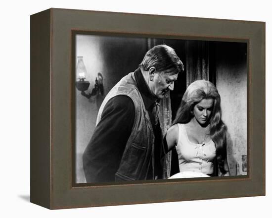 Les Voleurs by Trains THE TRAIN ROBBERS by BurtKennedy with John Wayne and Ann-Margret, 1973 (b/w p-null-Framed Stretched Canvas