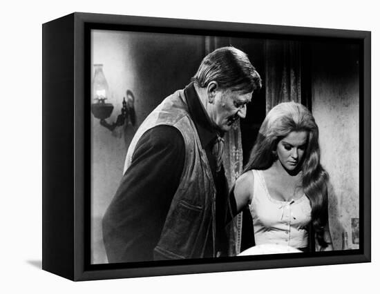Les Voleurs by Trains THE TRAIN ROBBERS by BurtKennedy with John Wayne and Ann-Margret, 1973 (b/w p-null-Framed Stretched Canvas