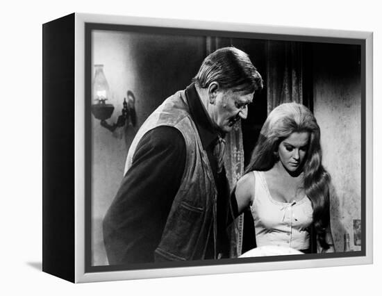 Les Voleurs by Trains THE TRAIN ROBBERS by BurtKennedy with John Wayne and Ann-Margret, 1973 (b/w p-null-Framed Stretched Canvas
