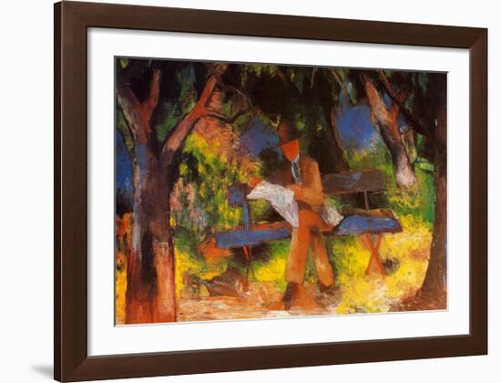 Lesender Mann in Park, c.1914-Auguste Macke-Framed Art Print