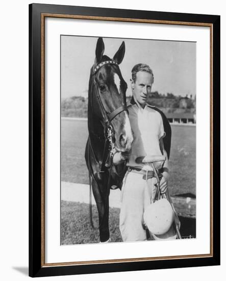 Leslie Howard in Riding Gear at Racetrack-null-Framed Premium Photographic Print