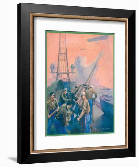 Leslie's: U.S. Marines at the Anti-Aircraft Gun-L.a. Shafer-Framed Art Print