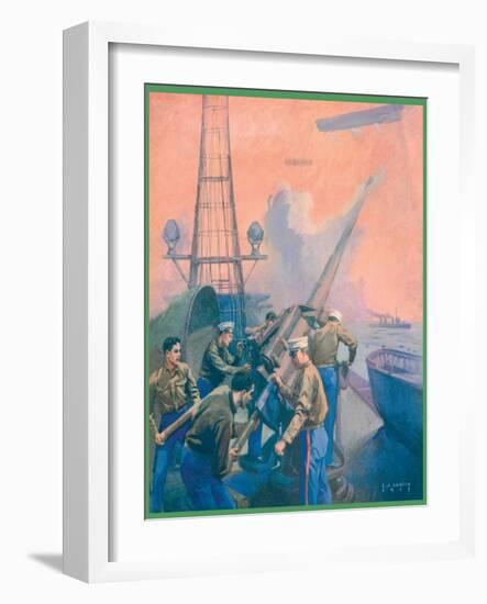 Leslie's: U.S. Marines at the Anti-Aircraft Gun-L.a. Shafer-Framed Art Print