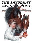 "Boy Feedy Apple to Horses," Saturday Evening Post Cover, July 14, 1923-Leslie Thrasher-Giclee Print