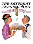 "Tipping the Scales," Saturday Evening Post Cover, October 3,1936-Leslie Thrasher-Framed Premier Image Canvas