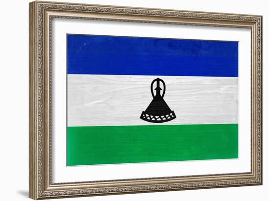 Lesotho Flag Design with Wood Patterning - Flags of the World Series-Philippe Hugonnard-Framed Premium Giclee Print