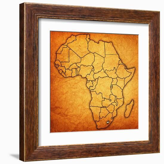 Lesotho on Actual Map of Africa-michal812-Framed Art Print