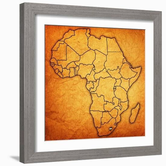 Lesotho on Actual Map of Africa-michal812-Framed Premium Giclee Print