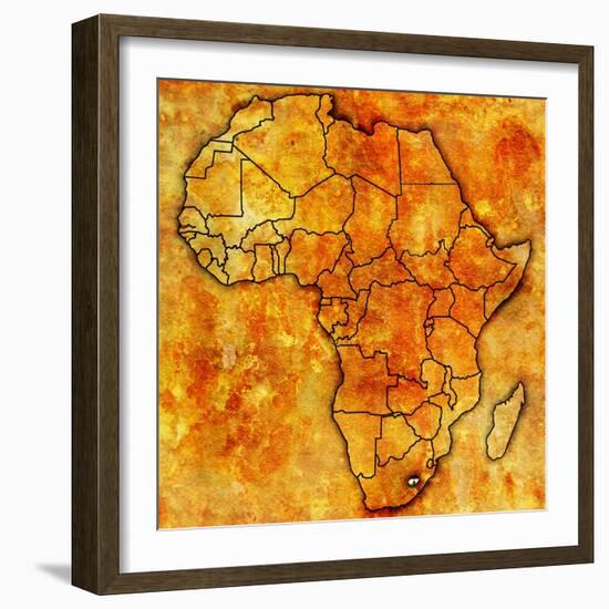 Lesotho on Actual Map of Africa-michal812-Framed Art Print