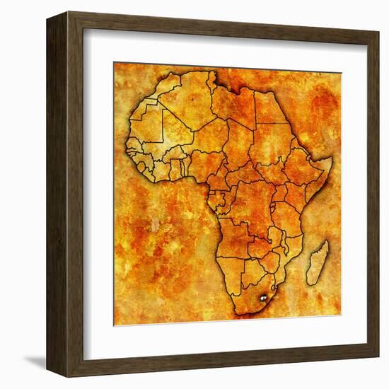 Lesotho on Actual Map of Africa-michal812-Framed Art Print