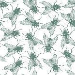 Seamless Vector Flies Pattern in Vintage Engraved Style. Isolated, Grouped, Transparent Background-lestyan-Art Print