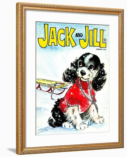 Let's Go Sledding - Jack and Jill, January 1971-Irma Wilde-Framed Giclee Print