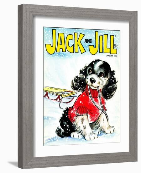 Let's Go Sledding - Jack and Jill, January 1971-Irma Wilde-Framed Giclee Print