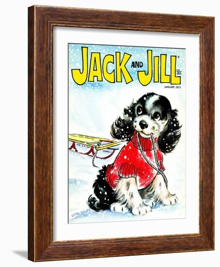 Let's Go Sledding - Jack and Jill, January 1971-Irma Wilde-Framed Giclee Print