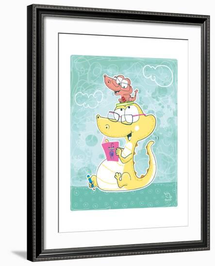 Let's Read-Blue Fish-Framed Art Print