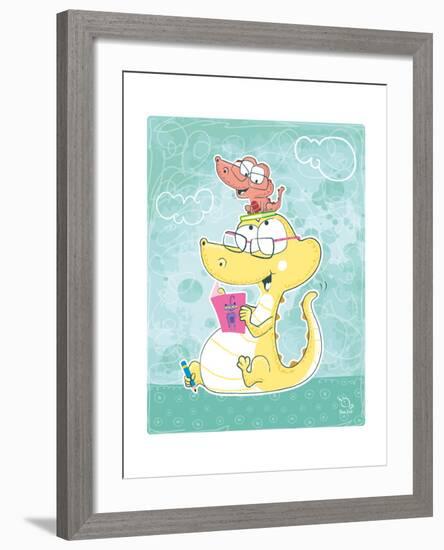 Let's Read-Blue Fish-Framed Art Print