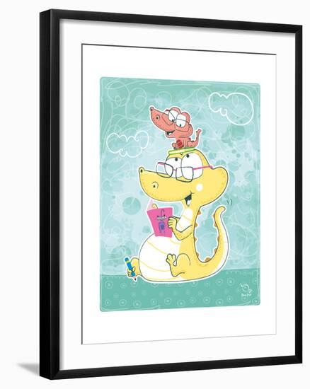 Let's Read-Blue Fish-Framed Art Print