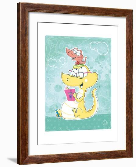 Let's Read-Blue Fish-Framed Art Print