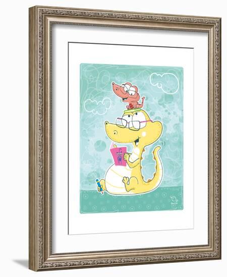 Let's Read-Blue Fish-Framed Art Print