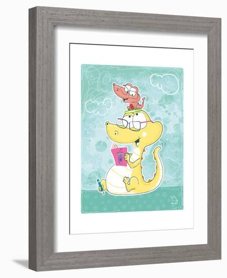 Let's Read-Blue Fish-Framed Art Print