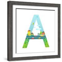 Letter A of the Latin Alphabet for Children. Fun Alphabet Letter for Boys and Girls with City, Hous-Popmarleo-Framed Art Print