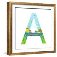 Letter A of the Latin Alphabet for Children. Fun Alphabet Letter for Boys and Girls with City, Hous-Popmarleo-Framed Art Print