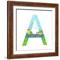 Letter A of the Latin Alphabet for Children. Fun Alphabet Letter for Boys and Girls with City, Hous-Popmarleo-Framed Art Print