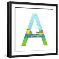 Letter A of the Latin Alphabet for Children. Fun Alphabet Letter for Boys and Girls with City, Hous-Popmarleo-Framed Art Print