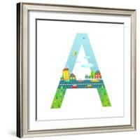 Letter A of the Latin Alphabet for Children. Fun Alphabet Letter for Boys and Girls with City, Hous-Popmarleo-Framed Art Print