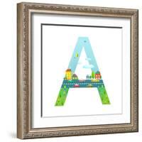 Letter A of the Latin Alphabet for Children. Fun Alphabet Letter for Boys and Girls with City, Hous-Popmarleo-Framed Art Print