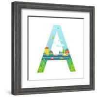 Letter A of the Latin Alphabet for Children. Fun Alphabet Letter for Boys and Girls with City, Hous-Popmarleo-Framed Art Print