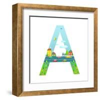 Letter A of the Latin Alphabet for Children. Fun Alphabet Letter for Boys and Girls with City, Hous-Popmarleo-Framed Art Print
