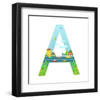 Letter A of the Latin Alphabet for Children. Fun Alphabet Letter for Boys and Girls with City, Hous-Popmarleo-Framed Art Print