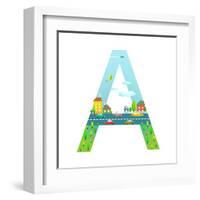 Letter A of the Latin Alphabet for Children. Fun Alphabet Letter for Boys and Girls with City, Hous-Popmarleo-Framed Art Print
