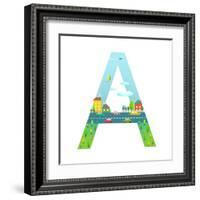 Letter A of the Latin Alphabet for Children. Fun Alphabet Letter for Boys and Girls with City, Hous-Popmarleo-Framed Art Print