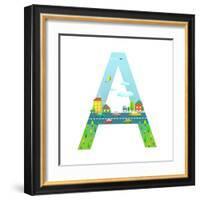 Letter A of the Latin Alphabet for Children. Fun Alphabet Letter for Boys and Girls with City, Hous-Popmarleo-Framed Art Print