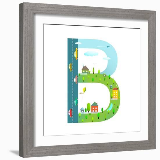 Letter B of the Latin Alphabet for Kids. Fun Alphabet Letter for Children Boys and Girls with City,-Popmarleo-Framed Art Print