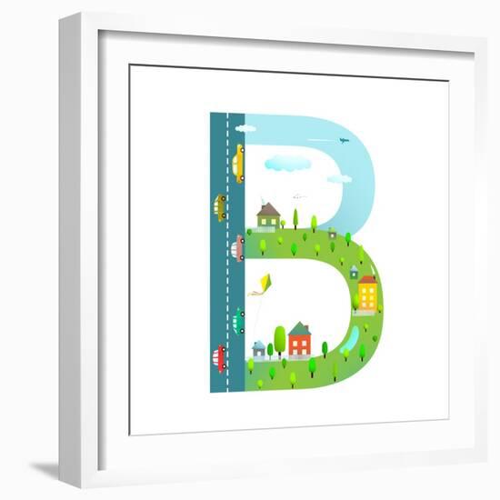 Letter B of the Latin Alphabet for Kids. Fun Alphabet Letter for Children Boys and Girls with City,-Popmarleo-Framed Art Print