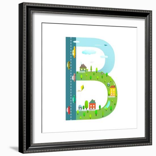 Letter B of the Latin Alphabet for Kids. Fun Alphabet Letter for Children Boys and Girls with City,-Popmarleo-Framed Art Print