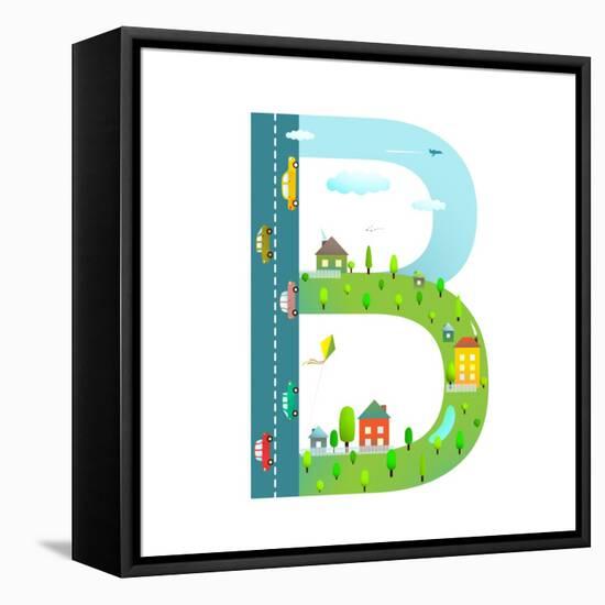 Letter B of the Latin Alphabet for Kids. Fun Alphabet Letter for Children Boys and Girls with City,-Popmarleo-Framed Stretched Canvas