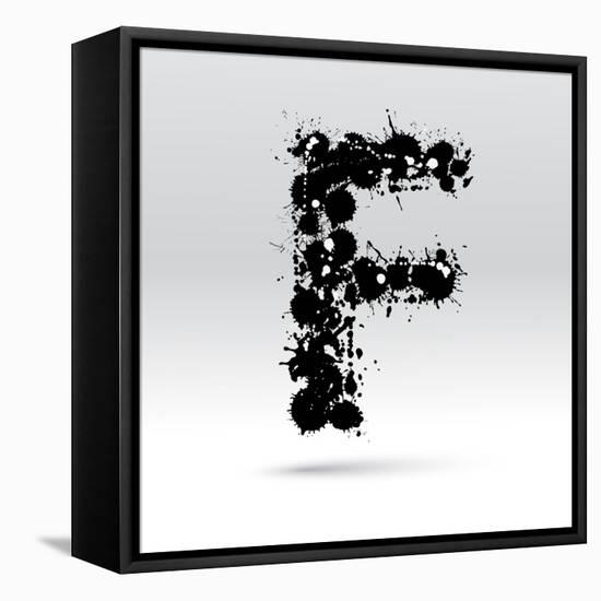 Letter F Formed By Inkblots-Black Fox-Framed Stretched Canvas