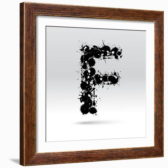 Letter F Formed By Inkblots-Black Fox-Framed Premium Giclee Print