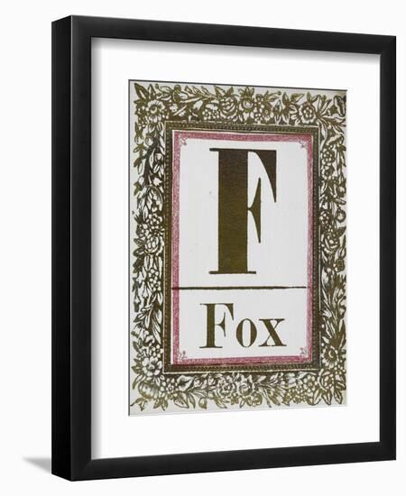 Letter F: Fox. Gold Letter With Decorative Border-null-Framed Giclee Print