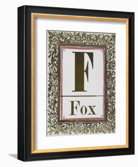 Letter F: Fox. Gold Letter With Decorative Border-null-Framed Giclee Print