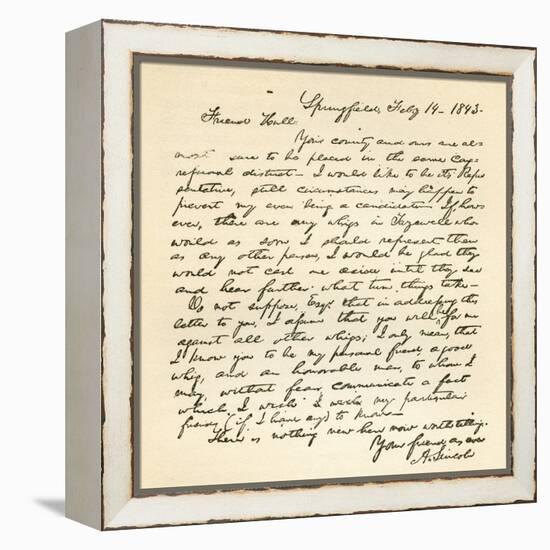 Letter from Abraham Lincoln to Alden Hall, Dated February 14, 1843-Abraham Lincoln-Framed Premier Image Canvas