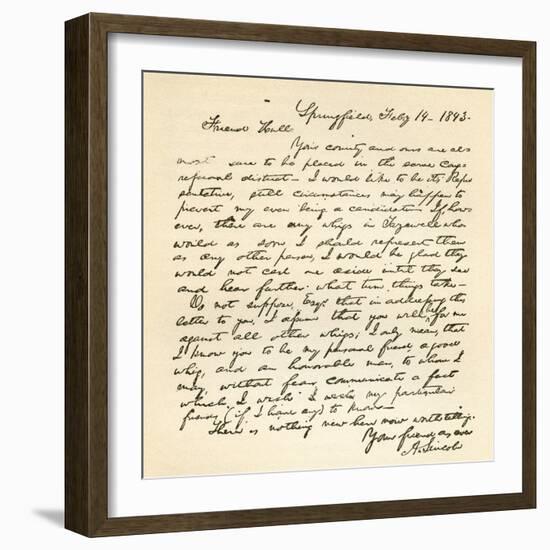 Letter from Abraham Lincoln to Alden Hall, Dated February 14, 1843-Abraham Lincoln-Framed Giclee Print