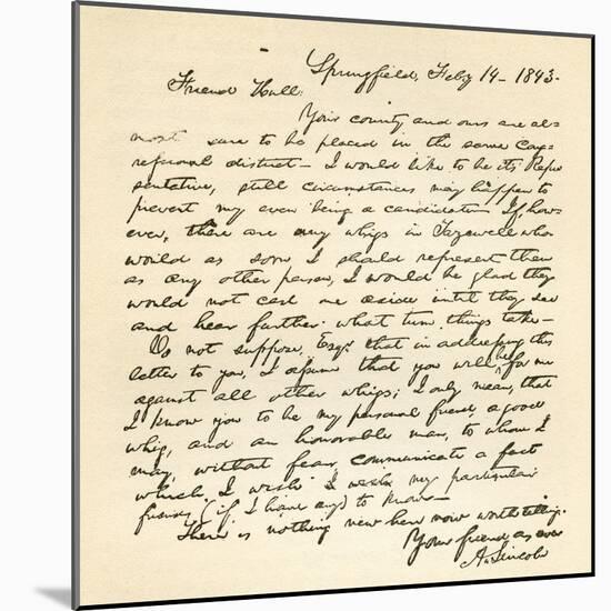 Letter from Abraham Lincoln to Alden Hall, Dated February 14, 1843-Abraham Lincoln-Mounted Giclee Print