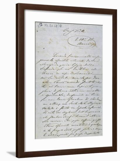 Letter from Amilcare Ponchielli to Bortolo Piatti Informing Him That He Has Altered Sheet Music-null-Framed Giclee Print