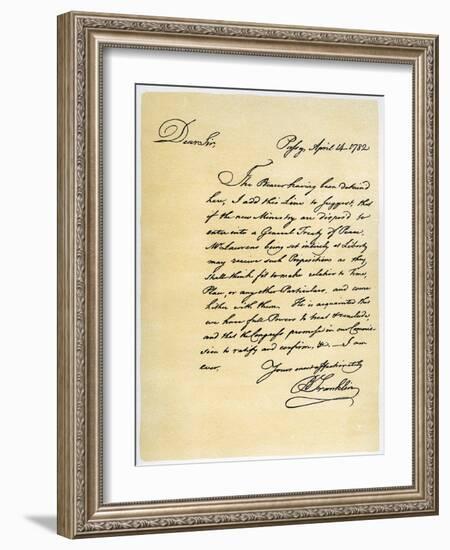 Letter from Benjamin Franklin to David Hartley Mp, 14th April 1782-Benjamin Franklin-Framed Giclee Print