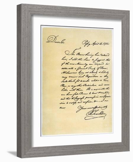 Letter from Benjamin Franklin to David Hartley Mp, 14th April 1782-Benjamin Franklin-Framed Giclee Print